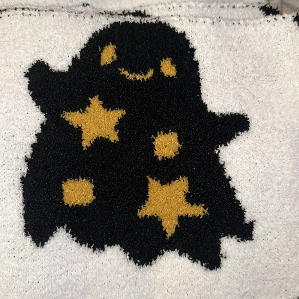 Boo black and gold stars Smiling Ghost Halloween Blanket👻